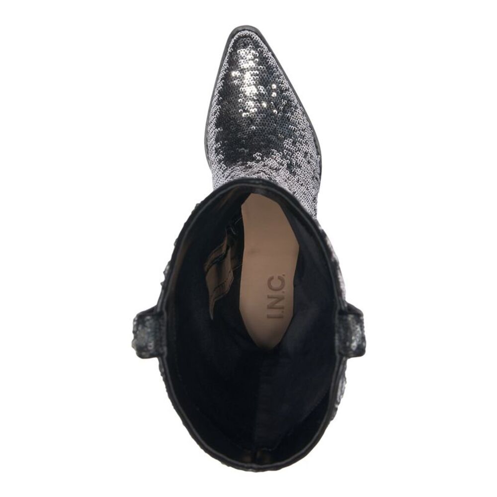 INC Womens Silver Sequined Ipiriah Round Toe Stacked Heel Western Boot 5 M - Picture 3 of 4